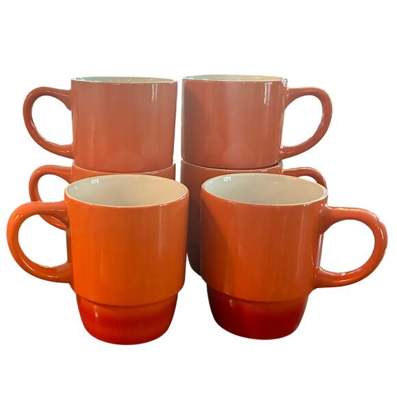 Bruntmor Stacking Mugs – Set of 6 Orange Coffee Cups - Picture 1 of 5